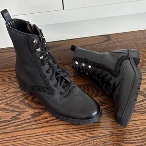 Kate Spade Leather Black with Faux Fur Lace-Up Women's Boots